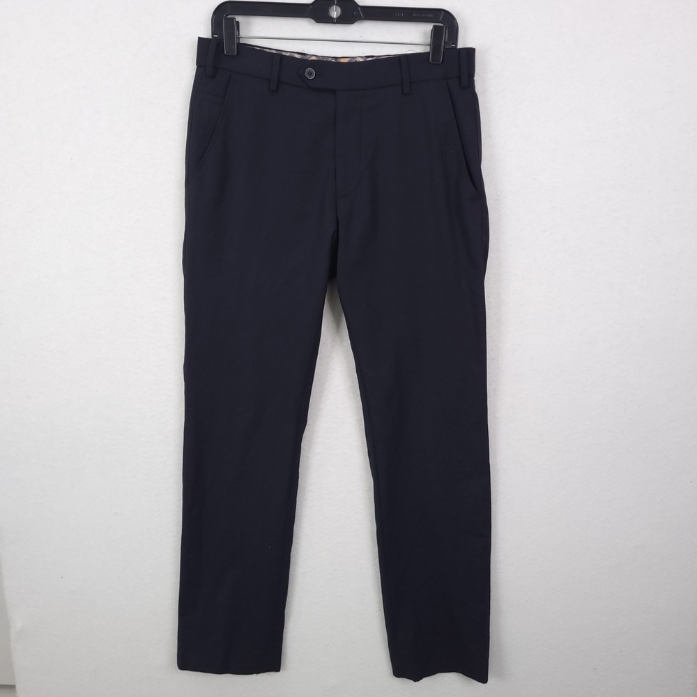 Meyer Roma Mens Navy Blue Flat Front Dress Pants Trousers 32/32 Fits 32x30